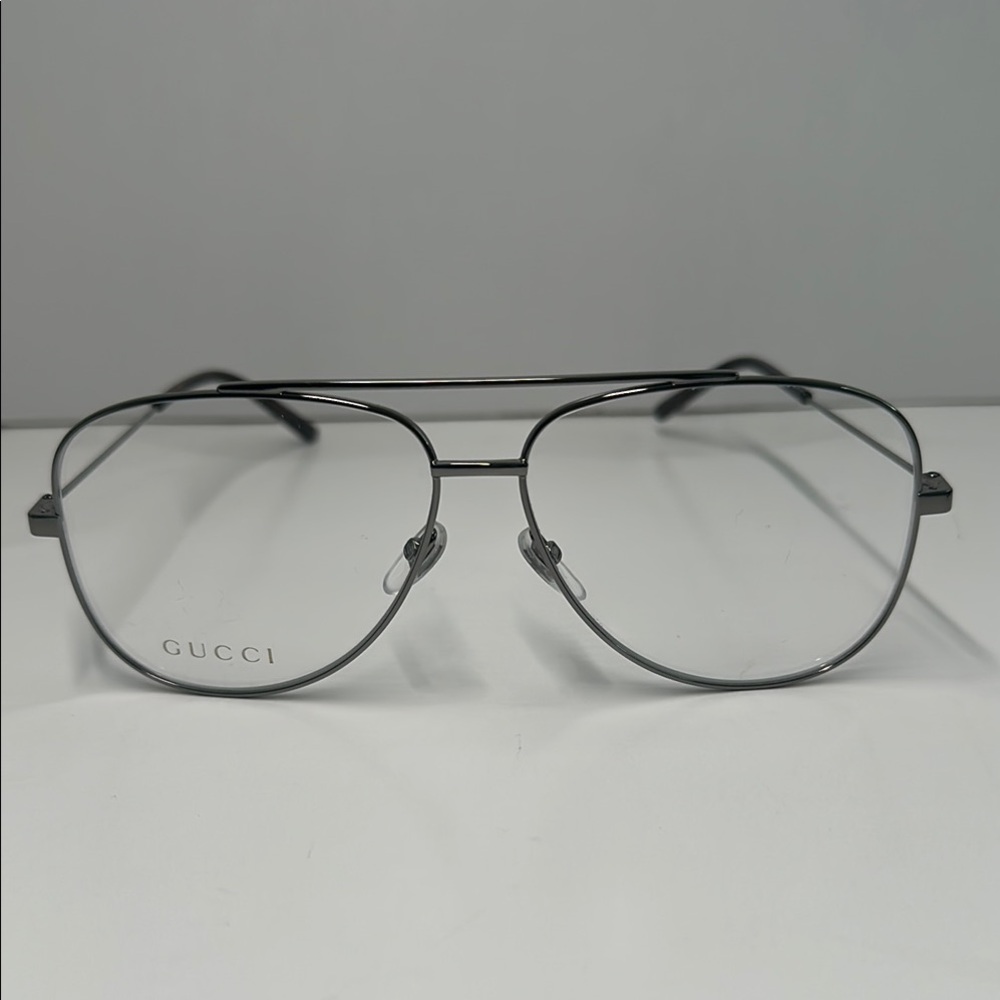 Gucci Silver Aviator Glasses NEW GG0442O Aviator Eyeglasses – Ruthenium / Silver - Picture 3 of 12